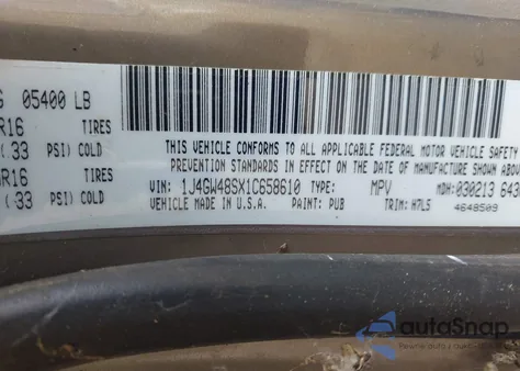 2001 Jeep Grand Cherokee Laredo из США, поврежденный, VIN 1J4GW48SX1C658610